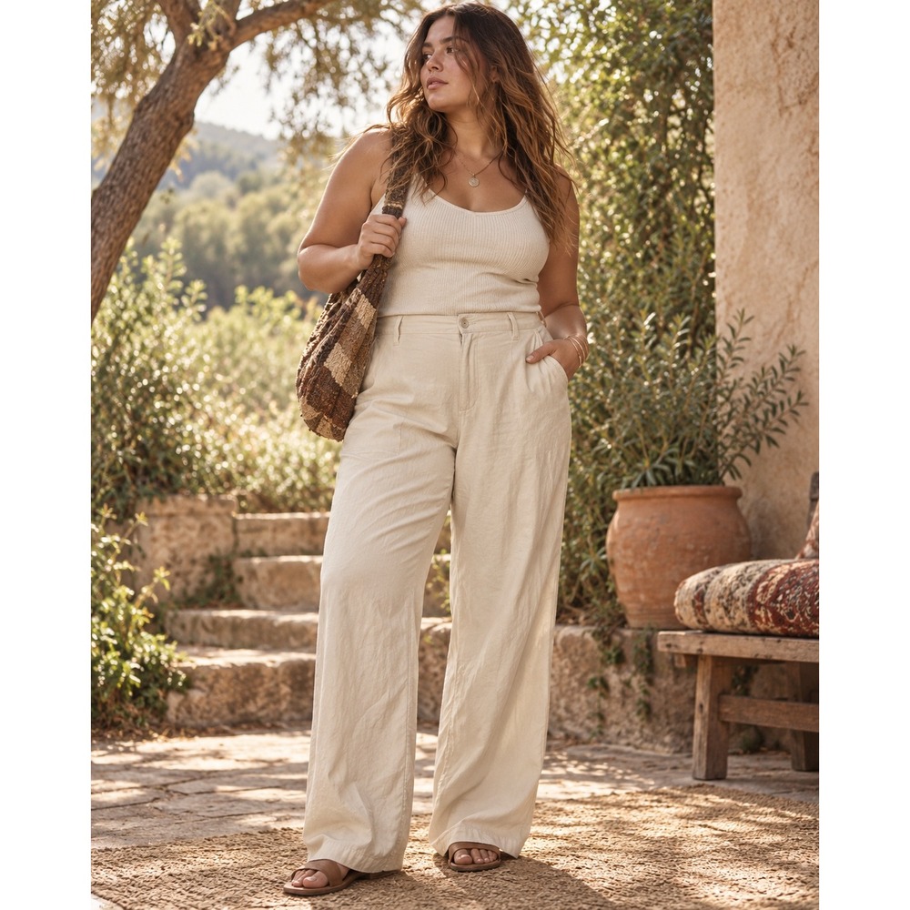 NYDJ Womens Size 14 Linen Blend Wide Leg Pants Beige Lift Tuck New With Tags